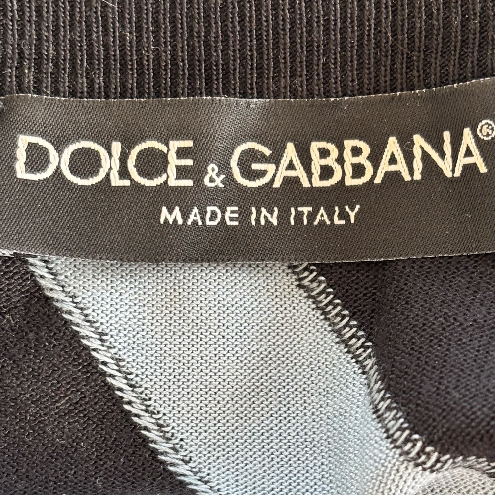 Dolce & Gabbana Silk Knit Sweater – Black Blue Diagonal Stripe Pullover - Picture 6 of 8